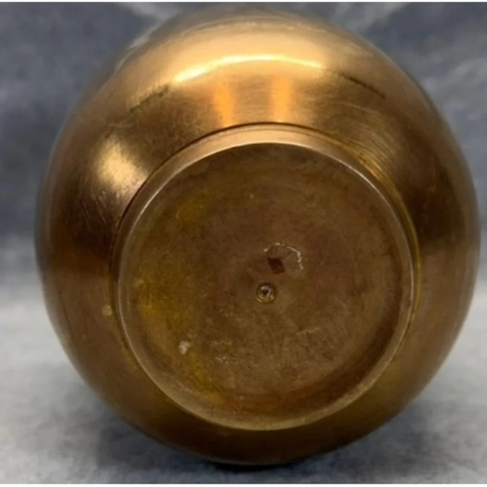 Vintage Solid Brass Vase Ginger Jar Style Heavy Metal Bud‎ Vase Gold Tone Patina